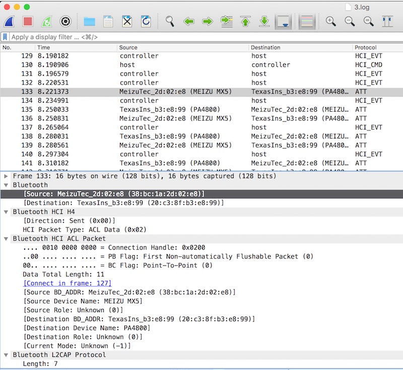 WireShark Bluetooth Log